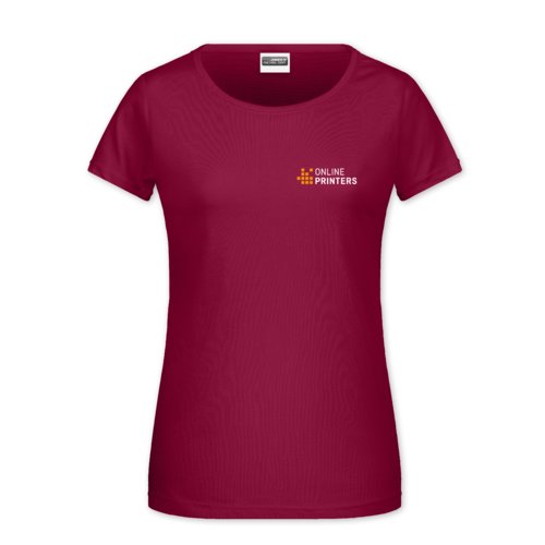 Burgunderfarvet bomulds-T-shirt til damer med korte rmer.
