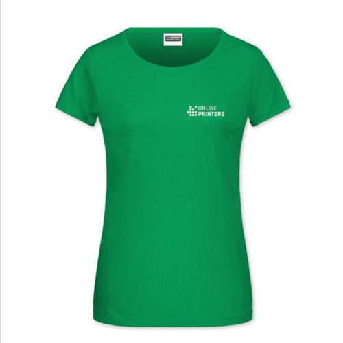 Grn bomulds T-shirt til kvinder med korte rmer og rund hals.