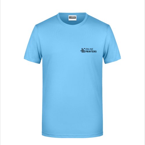 Himmelbl bomulds T-shirt med korte rmer og rund hals.