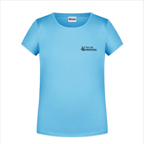Lysebl bomulds-T-shirt til piger med rund hals.