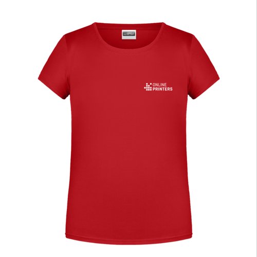 Rd bomulds-T-shirt til piger med korte rmer og rund hals.