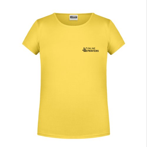 Gul bomulds T-shirt til piger med korte rmer.