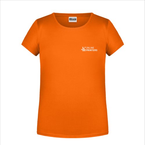 Orange bomulds-T-shirt med korte rmer og rund hals.