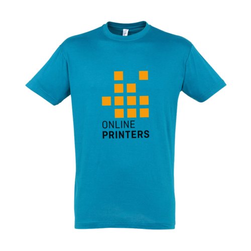 Aquablå bomulds T-shirt med korte ærmer.