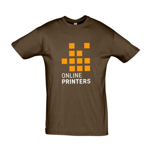 Brun bomulds-T-shirt med korte ærmer og rund hals.