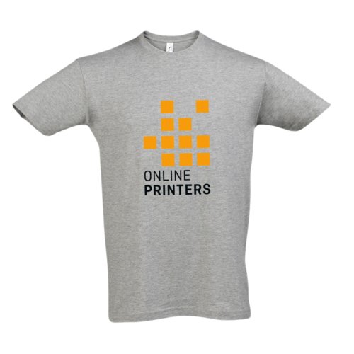 Grå bomulds-T-shirt med korte ærmer og rund hals, unisex.