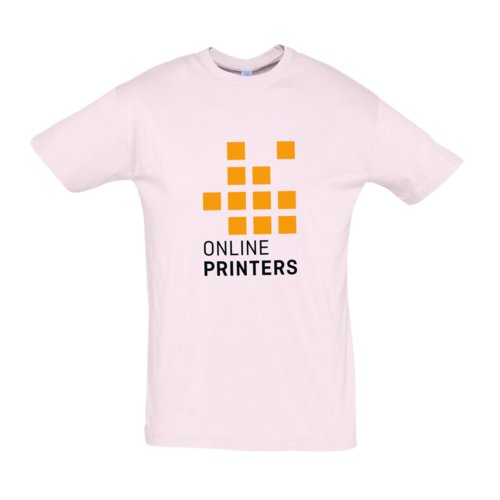 Lyserød bomulds-T-shirt med korte ærmer, unisex-snit.