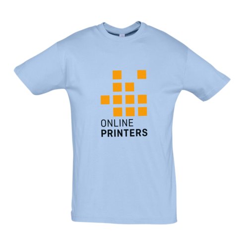 Lyseblå unisex T-shirt i bomuld med korte ærmer.
