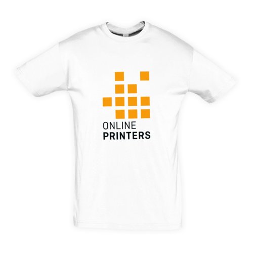Hvid bomulds-T-shirt med korte ærmer og rund hals.