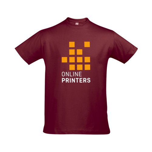 Burgunderfarvet bomulds-t-shirt til mnd med korte rmer.