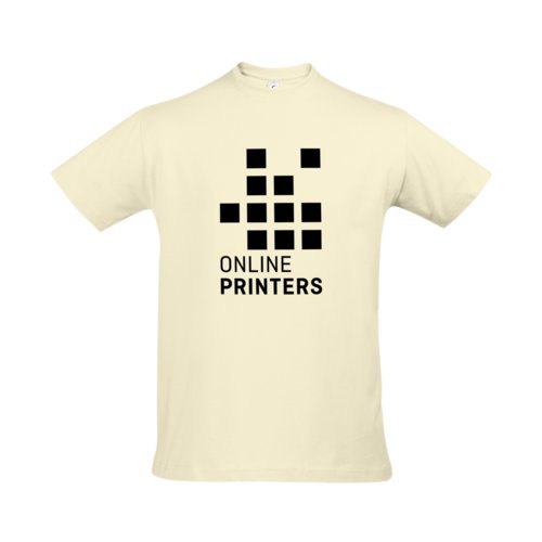 Beige bomulds-T-shirt til mnd med korte rmer.