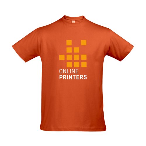 Orange bomulds T-shirt til mnd med korte rmer.