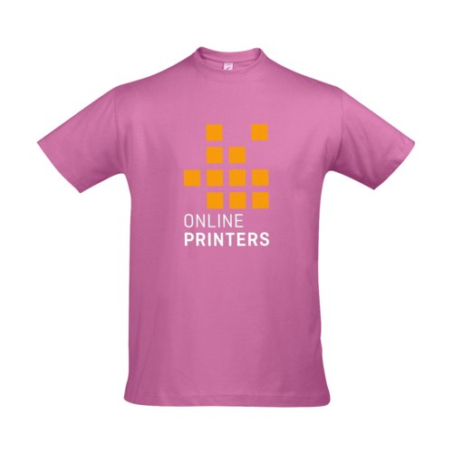 Pink bomulds T-shirt til mnd med korte rmer og rund hals.