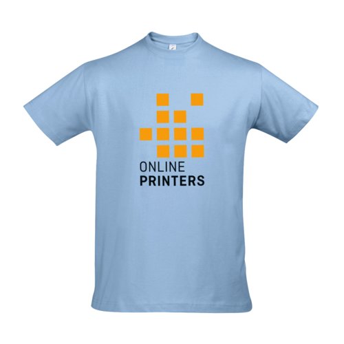 Himmelbl bomulds-T-shirt til mnd med korte rmer.