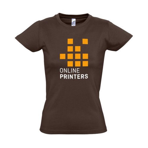 Brun bomulds-T-shirt til damer med korte rmer.