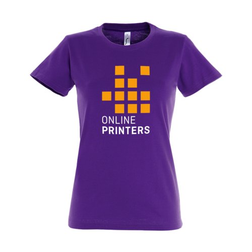 Mrk violet dame T-shirt i bomuld med korte rmer.