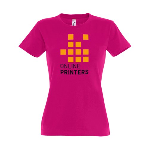 Fuchsia bomulds T-shirt til damer med korte rmer.