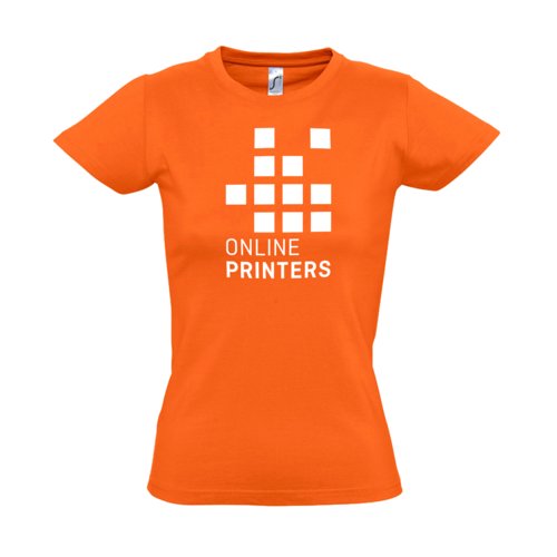 Orange dame T-shirt i bomuld med korte rmer.