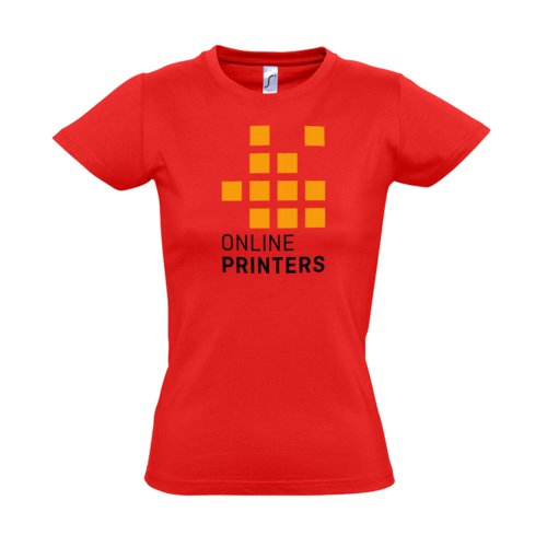 Rd bomulds T-shirt til damer med korte rmer.