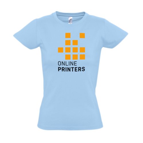 Himmelbl bomulds T-shirt til damer med korte rmer.