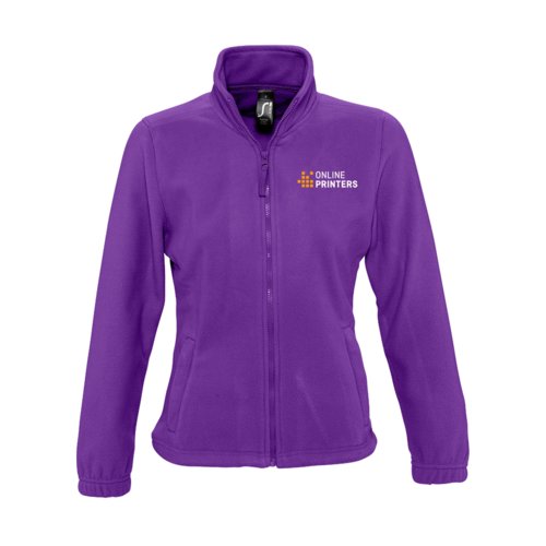 Mrk violet polyester fleecejakke med fuld lynls, dame.