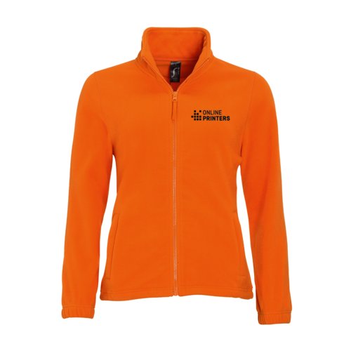 Orange fleecejakke til damer i polyester med fuld lynls.