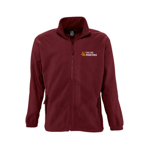 Burgundy polyester fleecejakke med fuld lynls.