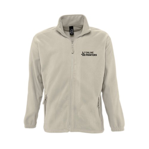 Beige fleecejakke i polyester med fuld lynls.