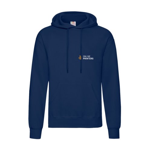 Marinebl bomuld-polyester herrehoodie med htte og snre.