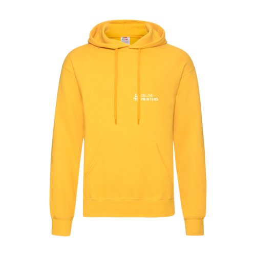 Gul bomuld-polyester herrehoodie med htte og kngurulomme.