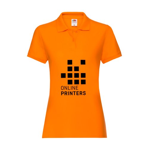 Orange bomulds polo shirt til damer med kort knapliste.