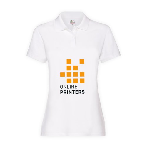 Hvid bomulds polo shirt til damer med korte rmer og krave.