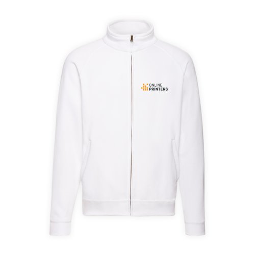 Hvid bomuldsblanding sweatshirtjakke med fuld lynls.