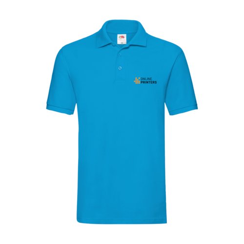 Azure bl bomuldspoloshirt til mnd med kort knaplukning.