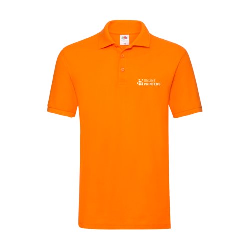 Orange bomulds polo shirt til mnd med en kort knapstolpe.