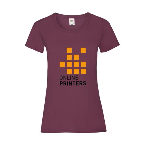 Burgunderfarvet bomulds-T-shirt til damer med korte rmer.