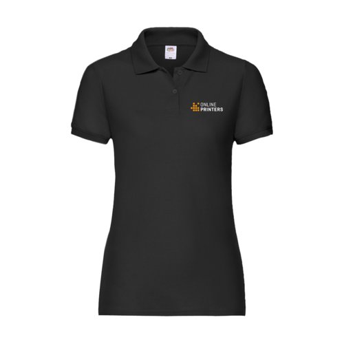 Sort dame polo shirt i polyester-bomuldsblanding med korte rmer.