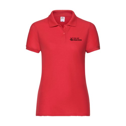 Rd dame polo shirt i polyester-bomuldsblanding med korte rmer.