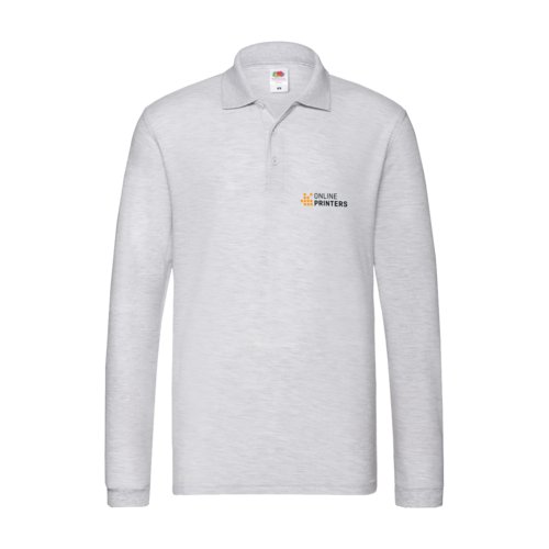 Aske-grå bomuldspoloshirt med lange ærmer og knaplukning.