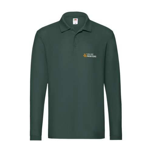 Mørkegrøn langærmet poloshirt i stof med knaplukning.