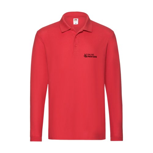 Rød bomuldspoloshirt med lange ærmer og knapstolpe.