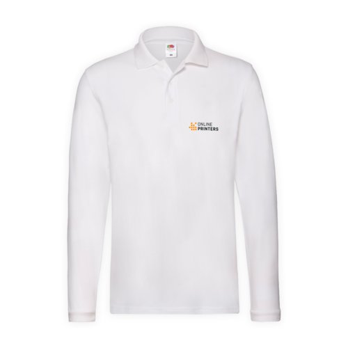 Hvid bomuldspoloshirt med lange ærmer og knapstolpe.