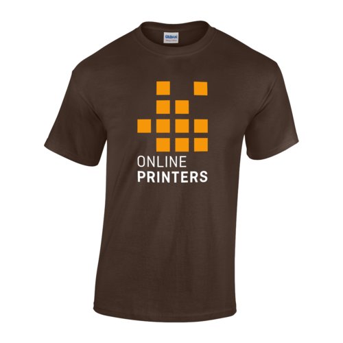 Mrkebrun bomulds T-shirt til mnd med korte rmer.