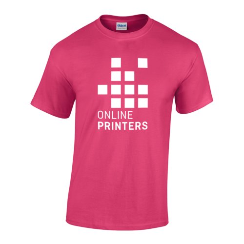 Pink bomulds-T-shirt til mnd med korte rmer.