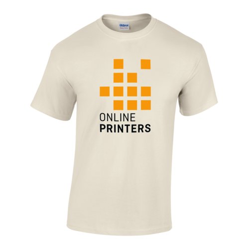 Beige bomulds T-shirt til mnd med korte rmer.