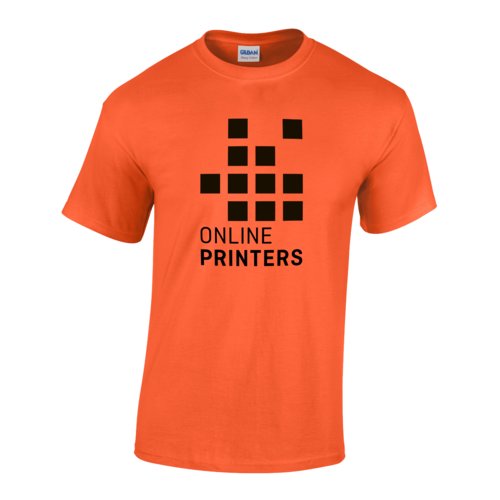 Orange bomulds T-shirt til mnd med korte rmer.