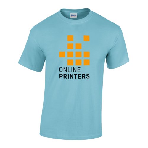 Lysebl bomulds-T-shirt til mnd med korte rmer.