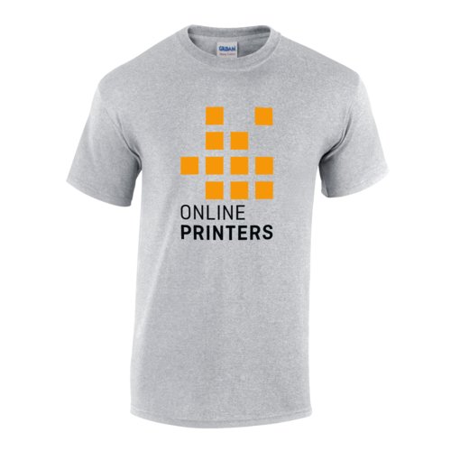 Gr bomulds-T-shirt med korte rmer og rund hals.
