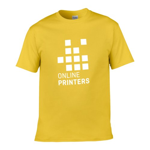 Gul bomulds T-shirt til mnd med korte rmer.