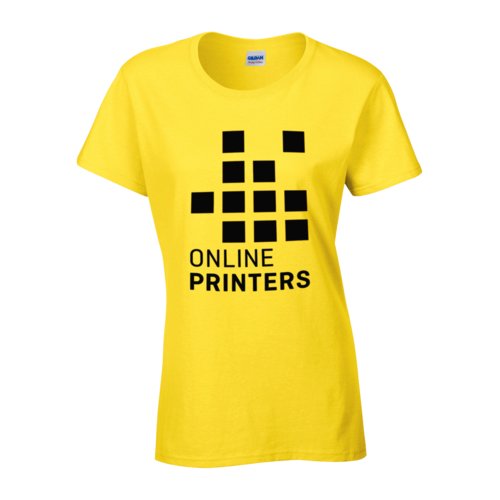 Gul bomulds T-shirt til damer med rund hals.